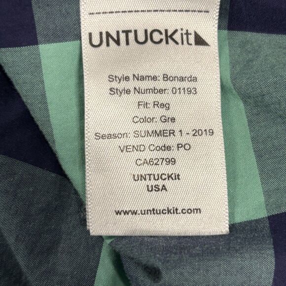 UNTUCKit Bonarda Shirt Men's Large Green Blue Plaid Bonarda Button Down Casual - Picture 8 of 9